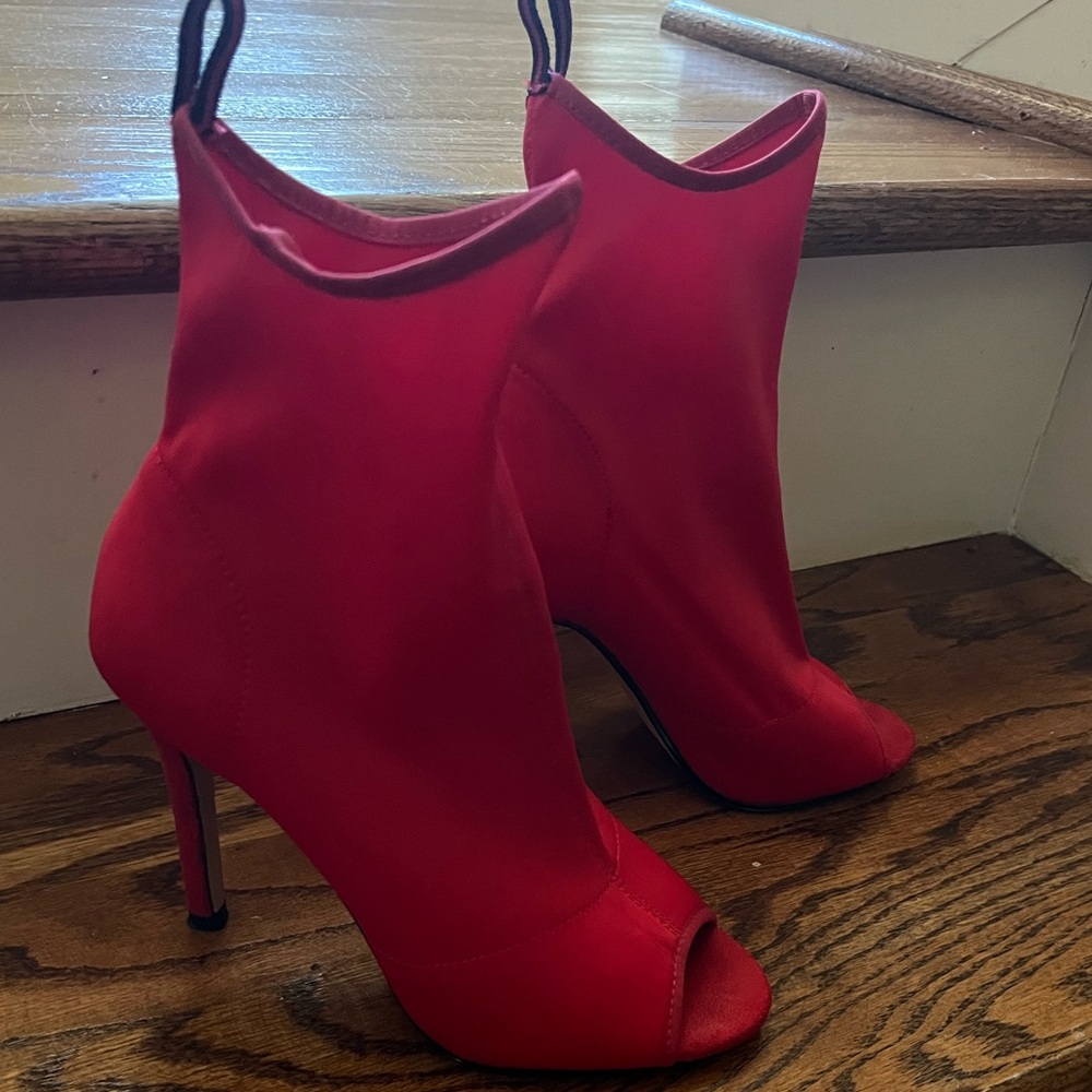 Red peep toe bootie